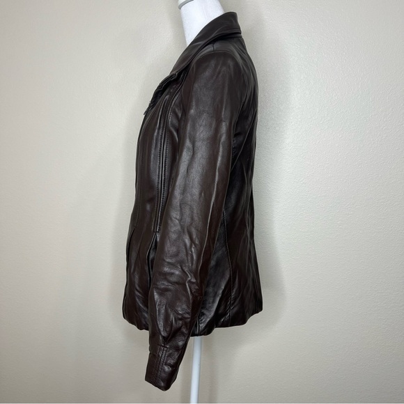 Jones New York Brown Fitted Full Zip Soft Genuine Leather Jacket Sz M - Picture 5 of 12